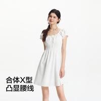 森马 夏季蝴蝶结少女感俏皮法式木耳边方领短裙百搭气质连衣裙女