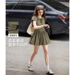 唐狮 2026夏季女娃娃领连衣裙精致高档净色淑女气质百搭时尚花苞裙