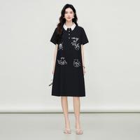 百家好 天丝撞色中长夏季连衣裙女百搭高级感微阔通勤休闲复古简约裙装