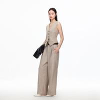 VERO MODA 休闲裤夏含亚麻撞色腰带高腰直筒裤专柜同款帅气