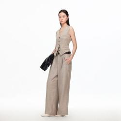 VERO MODA 休闲裤夏含亚麻撞色腰带高腰直筒裤专柜同款帅气