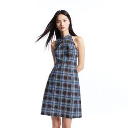 VERO MODA 时尚优雅 女士无袖挂脖格纹长裙