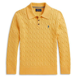RALPH LAUREN Boys' Cable Knit Cotton Polo Sweater - Little Kid, Big Kid
