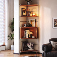 KERZY 角柜转角置物架三角柜客厅墙角架子多功能拐角收纳柜书柜 胡桃色五层45x63x190cm