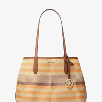 MICHAEL KORS 女士手提包 Avalon Medium Striped Woven Tote Bag