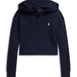 RALPH LAUREN Girls' Ribbed Boxy Full Zip Hoodie - Little Kid, Big Kid
