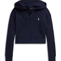 RALPH LAUREN 女童罗纹短款全拉链连帽卫衣