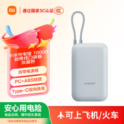 小米 充电宝 10000mAh 自带线口袋版 灰蓝色