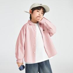 多多家 男童衬衫春秋款百搭休闲刺绣儿童透气纯棉长袖中大童简约韩版衬衣