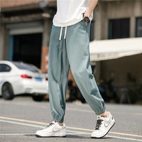 月伊纺 夏季休闲裤男士宽松束脚运动长裤青年100%纯棉哈伦裤学生棉麻长裤