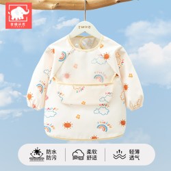 点比熊 儿童防水罩衣宝宝吃饭围兜婴儿辅食防脏反穿衣柔软亲肤卡通长袖