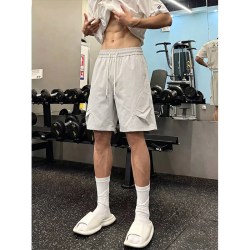 月伊纺 美式复古工装短裤男夏季薄款宽松直筒休闲五分裤青年冰丝运动中裤