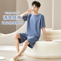 芬腾可安 男睡衣夏季纯棉短袖裤宽松大码青少年可外穿