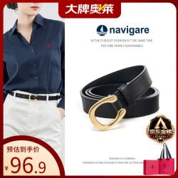 navigare 意大利小帆船皮带女板扣二层牛皮 黑色礼盒装 100cm M码（腰围适合73-80cm）