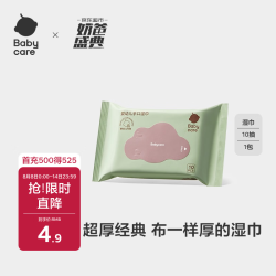 babycare 婴儿手口湿巾新生儿湿纸巾便携成人可用6480紫盖湿巾10抽-1包