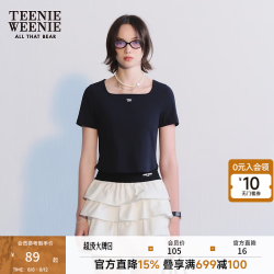 TEENIE WEENIE 小熊2024年夏季方领针织短袖正肩T恤 藏青色 160/S