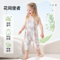 贝肽斯 [优可丝]儿童睡衣夏季薄款宝宝背心连体衣男女童无袖家居服