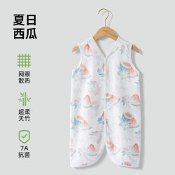 贝肽斯 背心睡袋夏季薄款竹棉纱布宝宝无袖式睡衣幼儿童防踢被神器