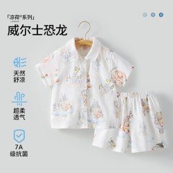 贝肽斯 儿童睡衣夏季亲子装透气纱布薄荷竹棉家居衣服