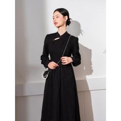 La·go·go 女士新中式复古风显瘦舒适气质立领泡泡袖A字裙