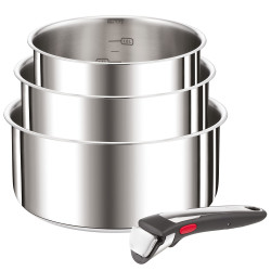 Tefal 特福 L898S3 Ingenio Preference On 4 件套砂锅套装 | 16/18/20 厘米 |可拆卸手柄 |适用于至多 250C 的无手柄烤箱 |适用于所有类型的炉灶，包括电磁炉 |不锈钢