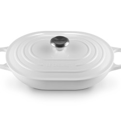 Le Creuset 搪瓷铸铁标志性椭圆形砂锅带盖,3.75 夸脱,白色