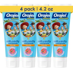 Orajel Naturals 玩具总动员 5 防蛀含氟牙膏,天然西瓜,4.2 盎司(4 件装)