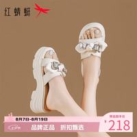 红蜻蜓 女士水钻蝴蝶结拖鞋 夏季外穿一字拖厚底凉鞋子百搭休闲半拖凉鞋