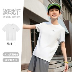 安踏 童装儿童男童短袖t恤2025纯棉透气短T夏季青少年速干短装