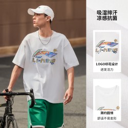 李宁 短袖男士夏季半袖装运动上衣男装体恤宽松白色T恤女