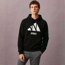 adidas DUBAI 男款logo时尚百搭连帽抽绳运动卫衣