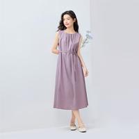 佐丹奴 连衣裙夏季天然棉麻绑带收褶圆领气质休闲背心连衣裙女士