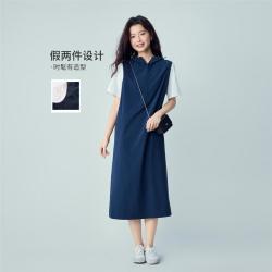 佐丹奴 女士假两件拼接开叉连帽连衣裙