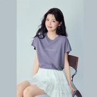 佐丹奴 2026夏季女式T恤亲肤竹节纯棉字母印花宽松连袖圆领T恤女士