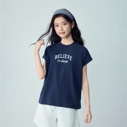 佐丹奴 女款纯棉印花小高领连袖针织短袖T恤
