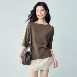 佐丹奴 2026夏季女式T恤花纱船领女上衣休闲简约百搭七分袖T恤女士