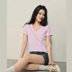 佐丹奴 2026夏季女式T恤纯棉纯色V领短袖T恤女士