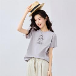 佐丹奴 小动物印花女式T恤纯棉夏季女上衣清新减龄圆领正肩短袖T恤女款