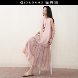 佐丹奴 设计系列连衣裙女夏2026法式优雅绣花拼接圆领梭织背心连衣裙
