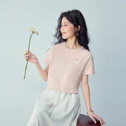 佐丹奴 2026夏季女式T恤纯棉毛线圈猫咪刺绣针织短袖T恤女款