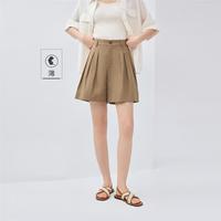 佐丹奴 纯棉压褶阔腿休闲短裤女夏季裤子阔腿半松紧腰梭织A字显瘦裙裤女