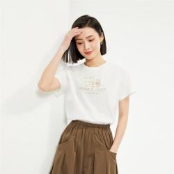 佐丹奴 大象的日常主题印花女式T恤纯棉针织圆领短袖T恤女款
