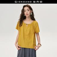 佐丹奴 设计系列女式衬衫夏季纯棉镂空串珠圆领插肩梭织短袖衬衫女士