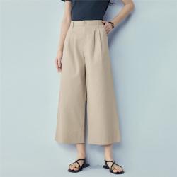 佐丹奴 2026年夏季女士休闲裤弹力棉压褶中腰薄阔腿日常百搭九分裤女款