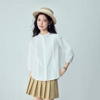 佐丹奴 天然棉麻女式衬衫2026夏季小立领纯色梭织七分袖休闲衬衫女款