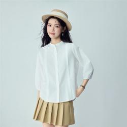 佐丹奴 天然棉麻女式衬衫2026夏季小立领纯色梭织七分袖休闲衬衫女款