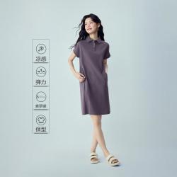 佐丹奴 凉感连衣裙女夏破骨连袖针织H型短袖POLO连衣裙女款
