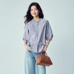佐丹奴 女式衬衫 26夏季纯棉条纹花边领插肩中袖
