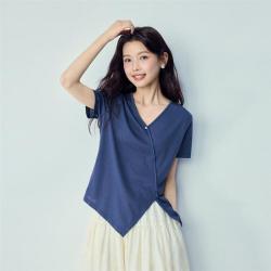 佐丹奴 女式V领纽扣装饰短袖T恤