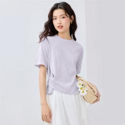 佐丹奴 夏季女式T恤纽扣侧开叉时尚百搭圆领针织短袖T恤女士